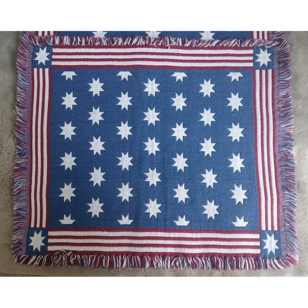 Set of 4 Patriotic Tapestry Placemats Stars Stripes Flag 4th of July Cotton READ